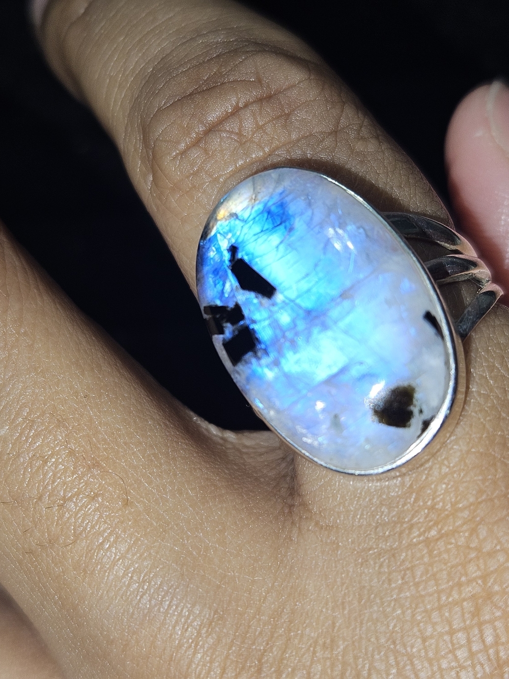 925S Moonstone Ring with Blue Flash